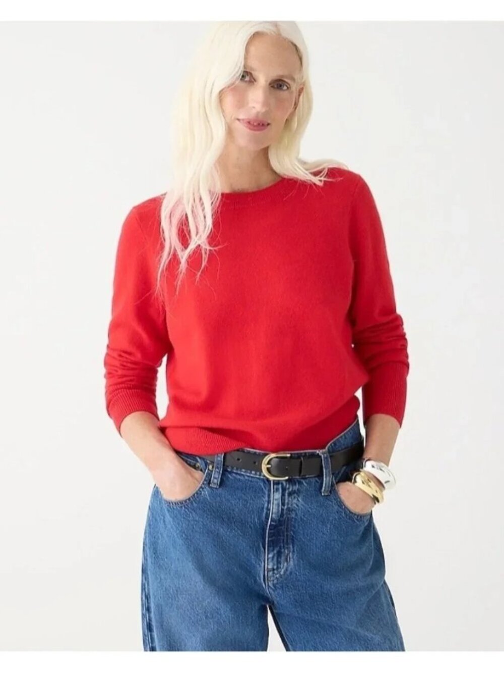 J.Crew BA400 Cashmere Classic-fit Crewneck Sweater Holiday Red Small Quiet Lux